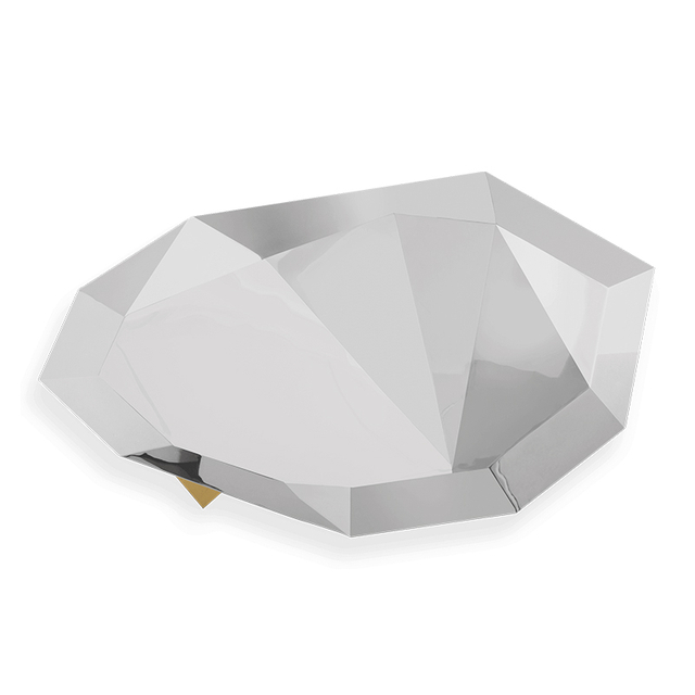 Mesa de centro artística plateada con geometría Irregular y diseño de forma especial